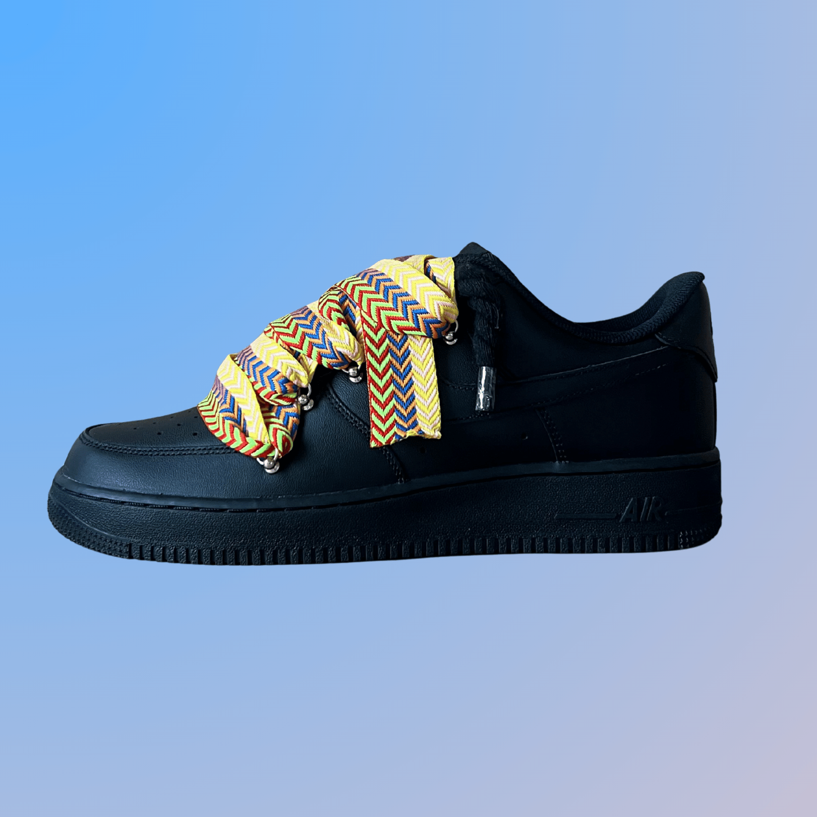 Nike Air Force 1 Black Lanvin Rope Lace (Yellow Blue)