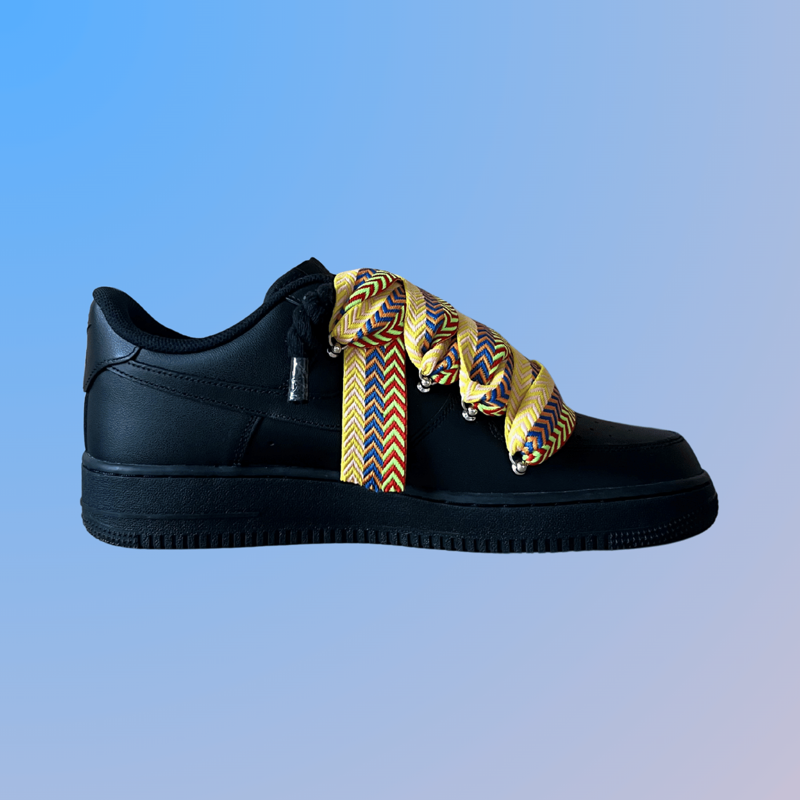 Nike Air Force 1 Black Lanvin Rope Lace (Yellow Blue)