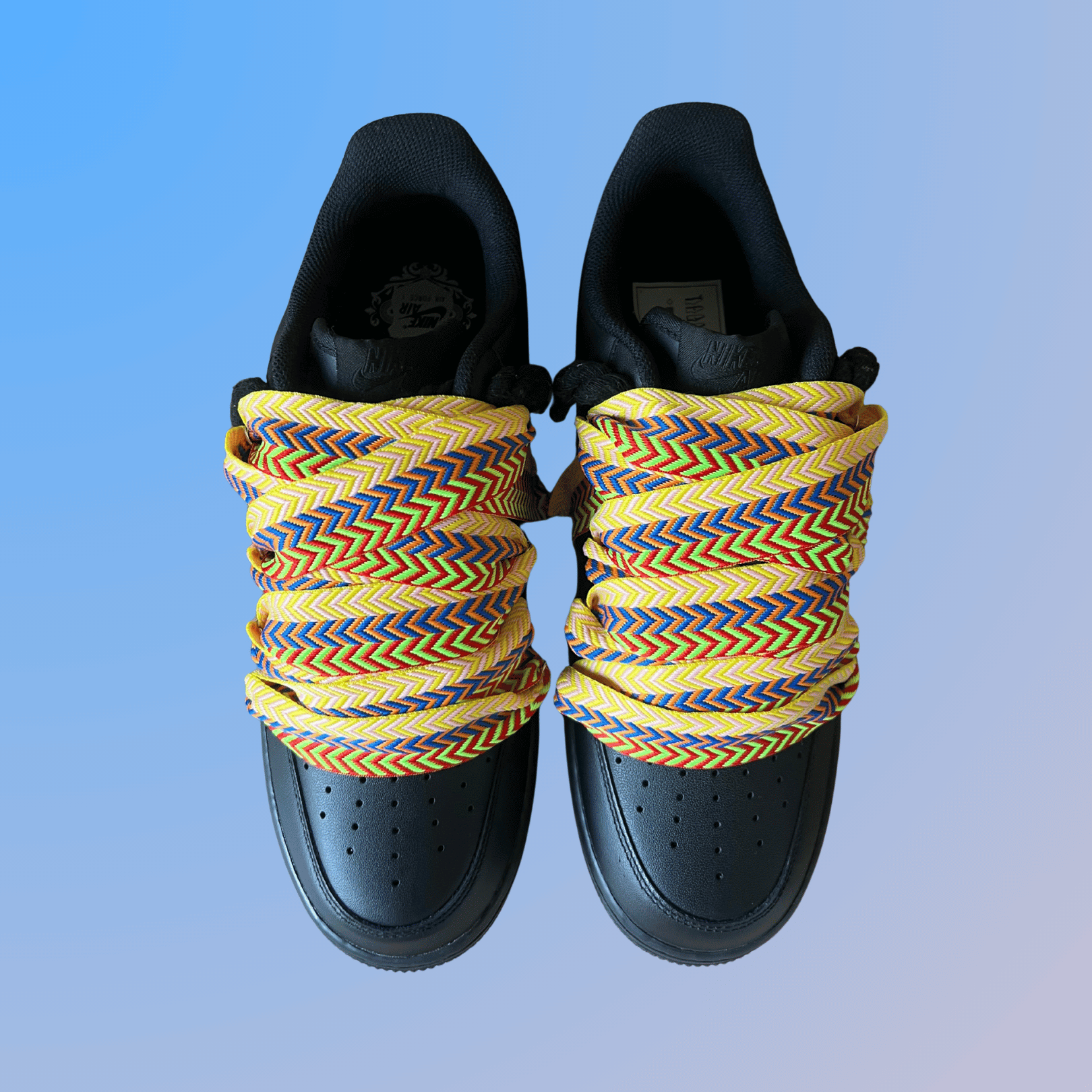 Nike Air Force 1 Black Lanvin Rope Lace (Yellow Blue)