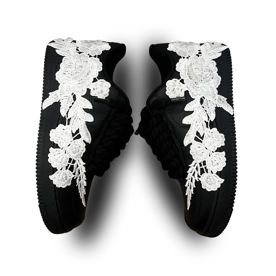 Nike Air Force 1 '07 Black Chunky Rope Lace White Rose
