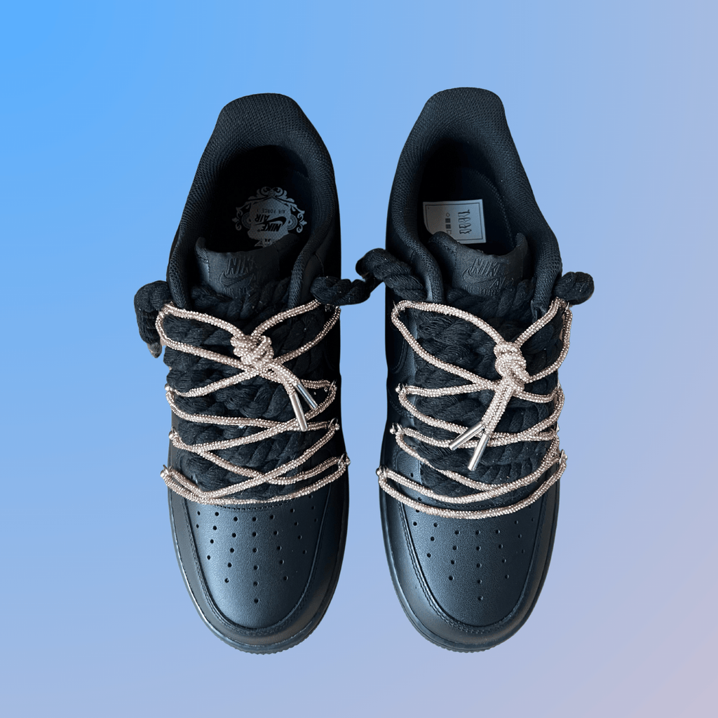 Nike Air Force 1 Black "Diamond" Rope Lace (Champagne)