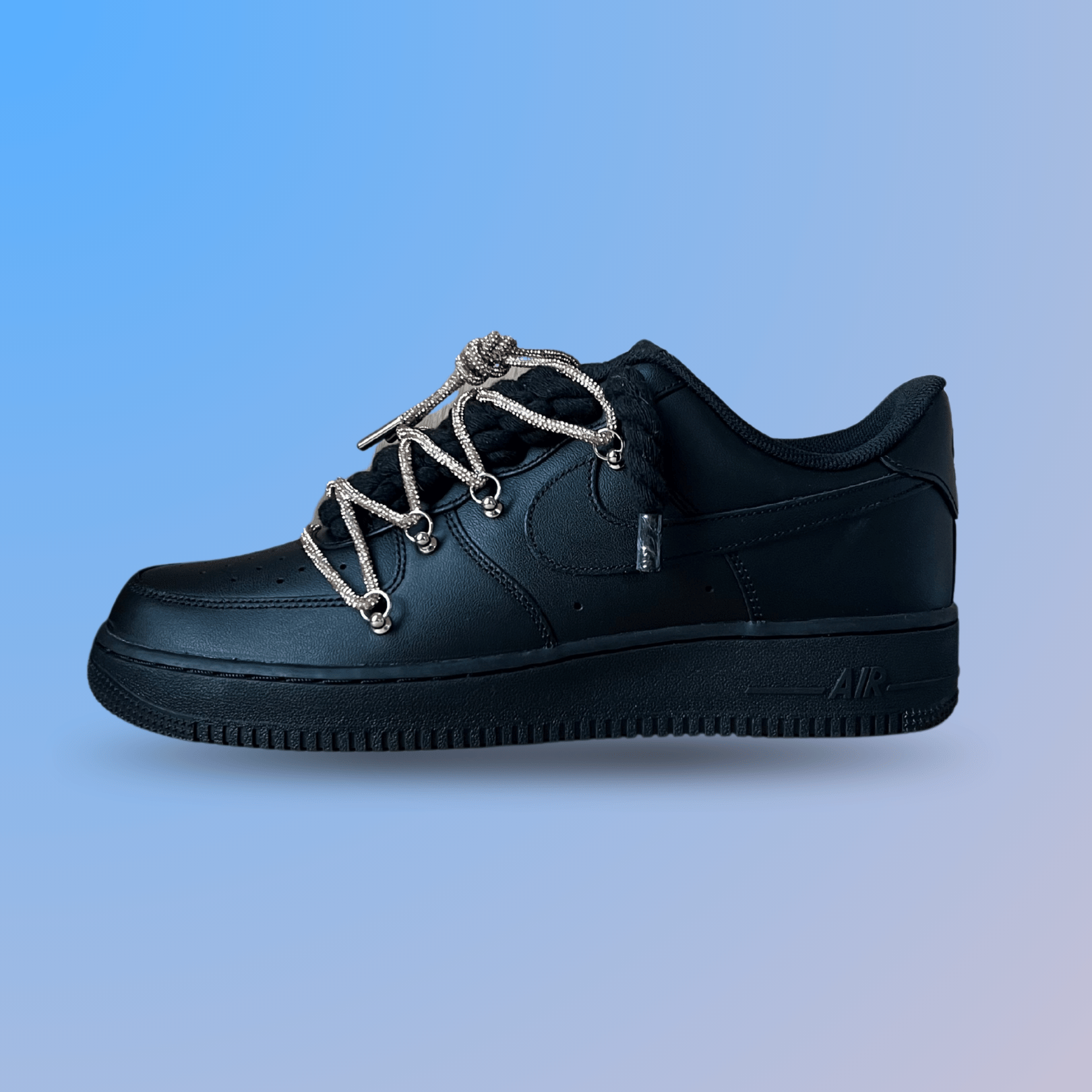 Nike Air Force 1 Black "Diamond" Rope Lace Champagne