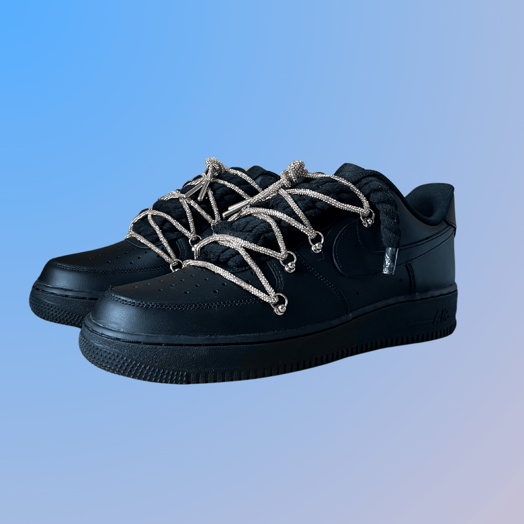 Nike Air Force 1 Black "Diamond" Rope Lace (Champagne)