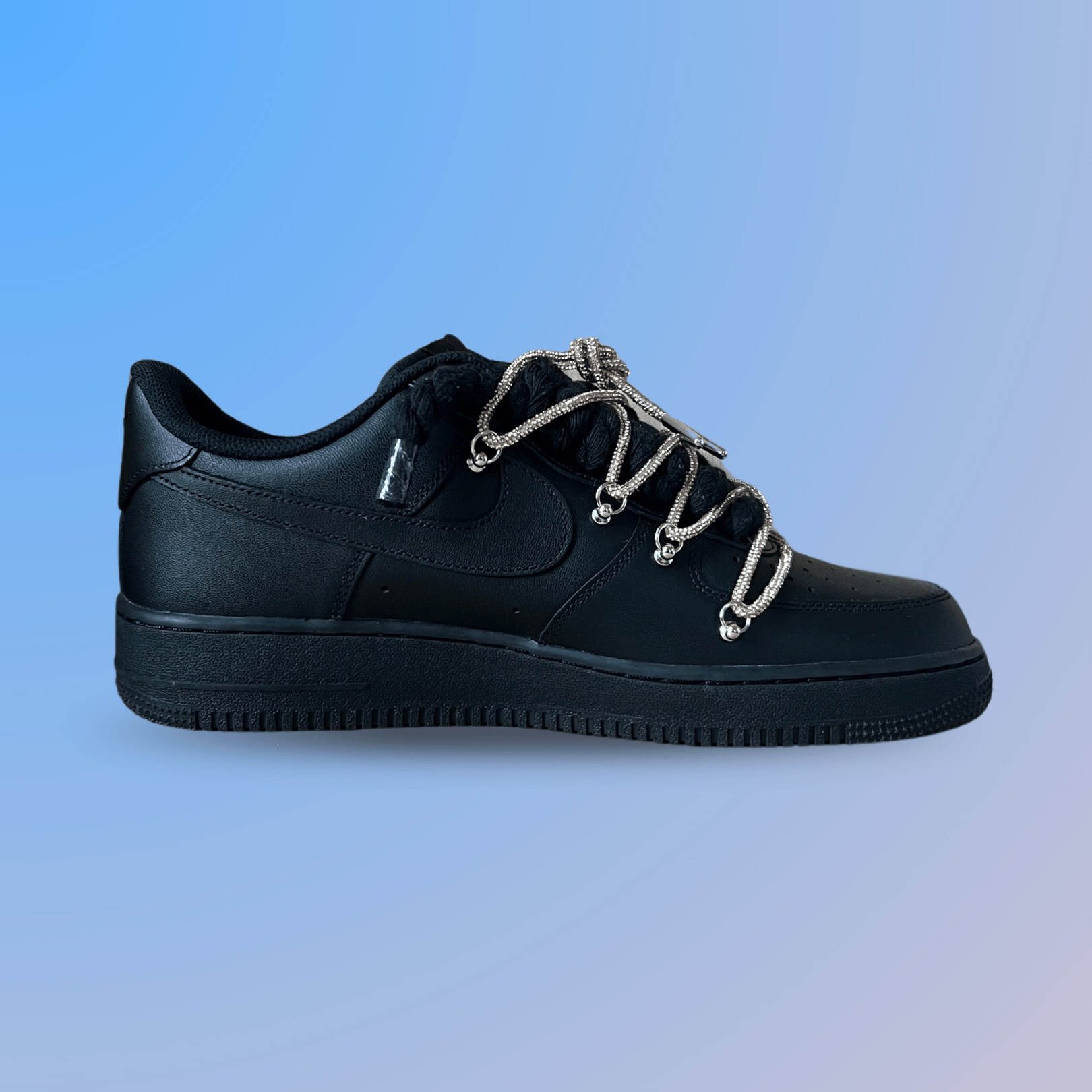 Nike Air Force 1 Black "Diamond" Rope Lace Champagne