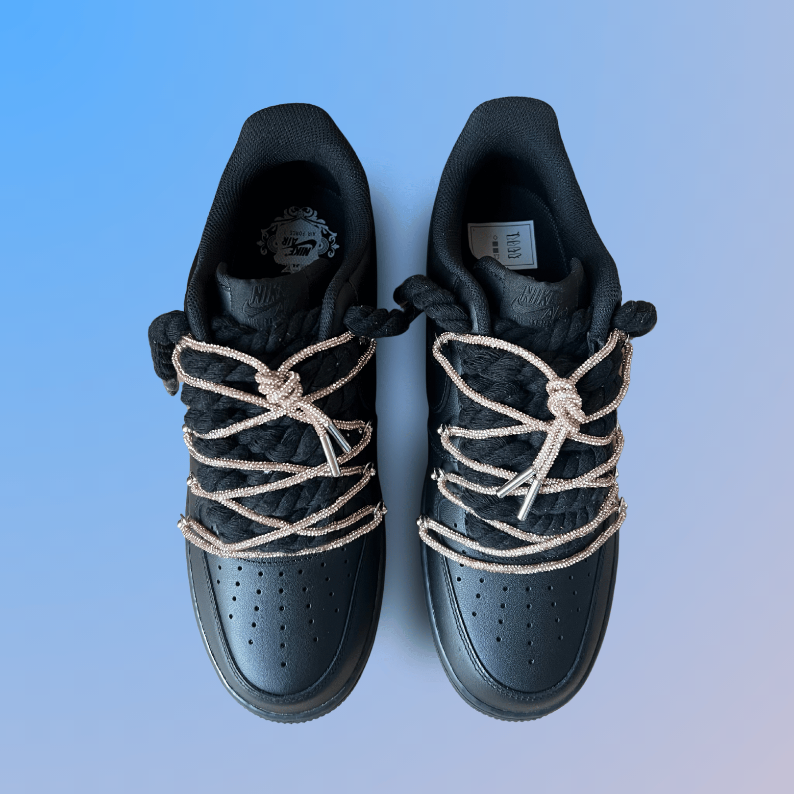 Nike Air Force 1 Black "Diamond" Rope Lace Champagne