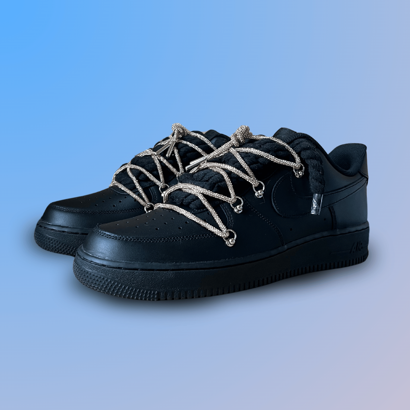 Nike Air Force 1 Black "Diamond" Rope Lace Champagne