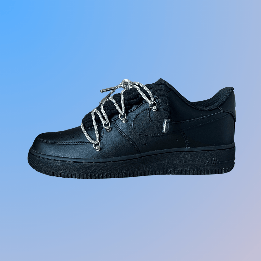 Nike Air Force 1 Black "Diamond" Rope Lace (White)