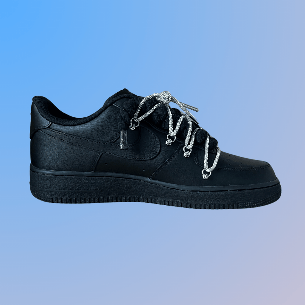 Nike Air Force 1 Black "Diamond" Rope Lace (White)