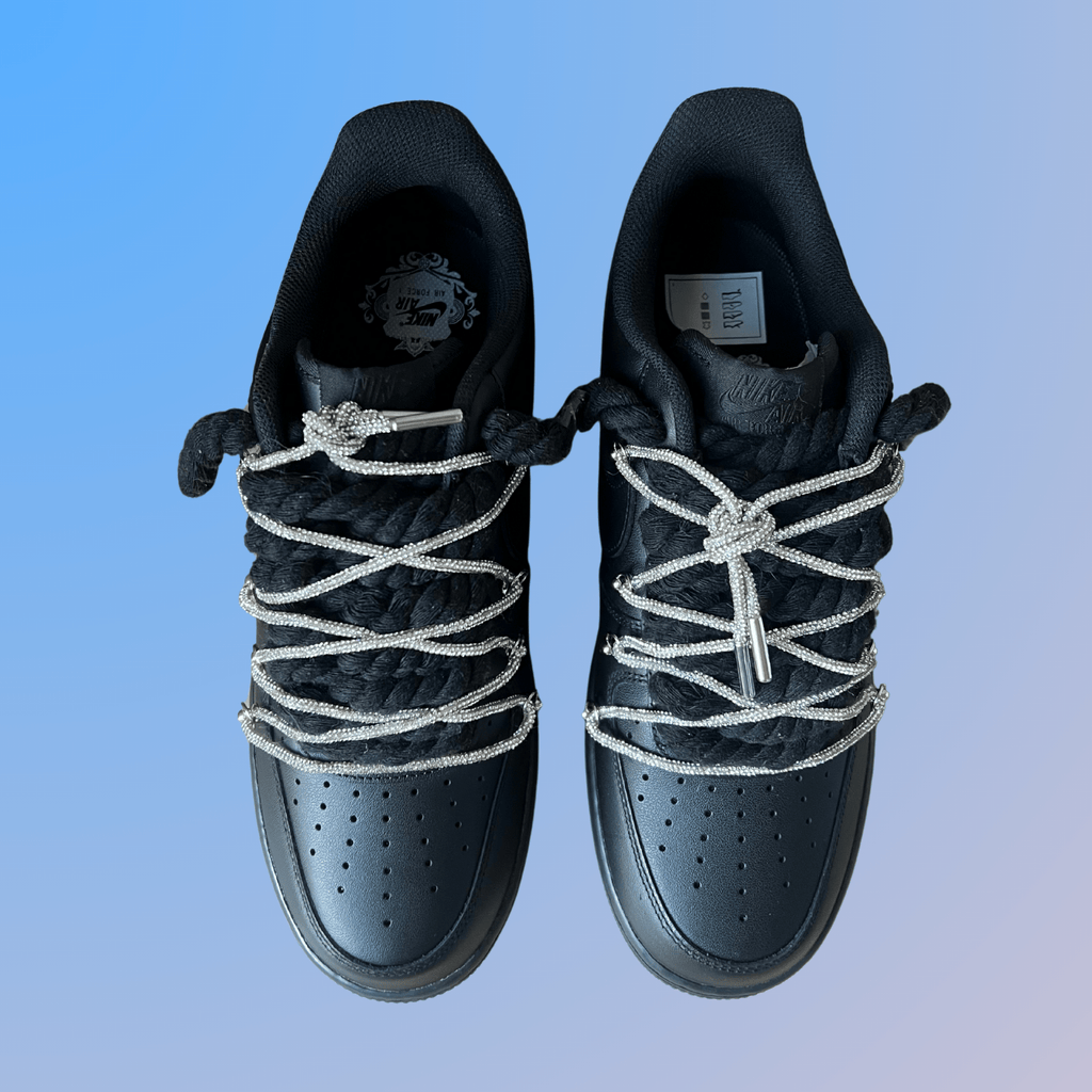 Nike Air Force 1 Black "Diamond" Rope Lace (White)