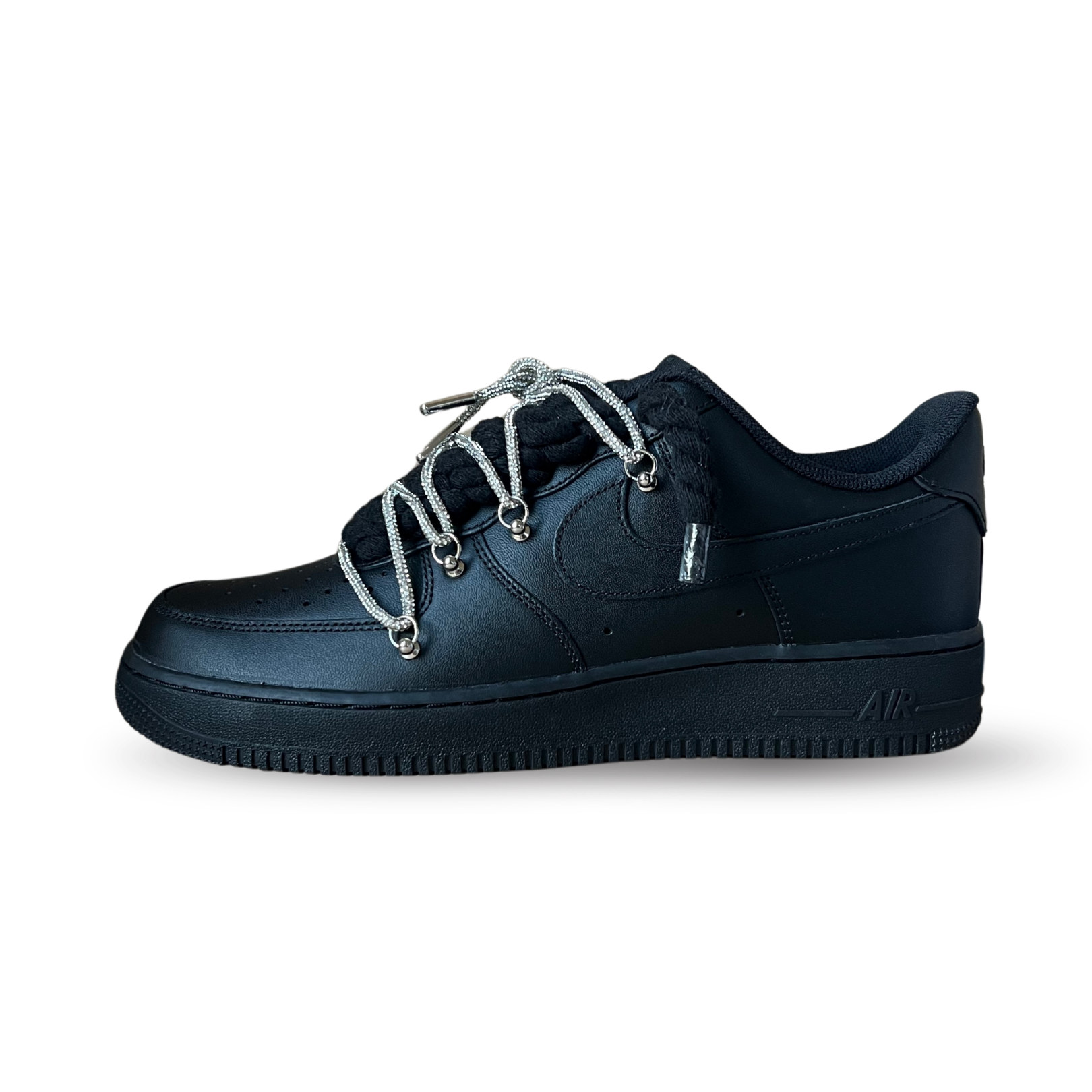 Nike Air Force 1 Black "Diamond" Rope Lace White