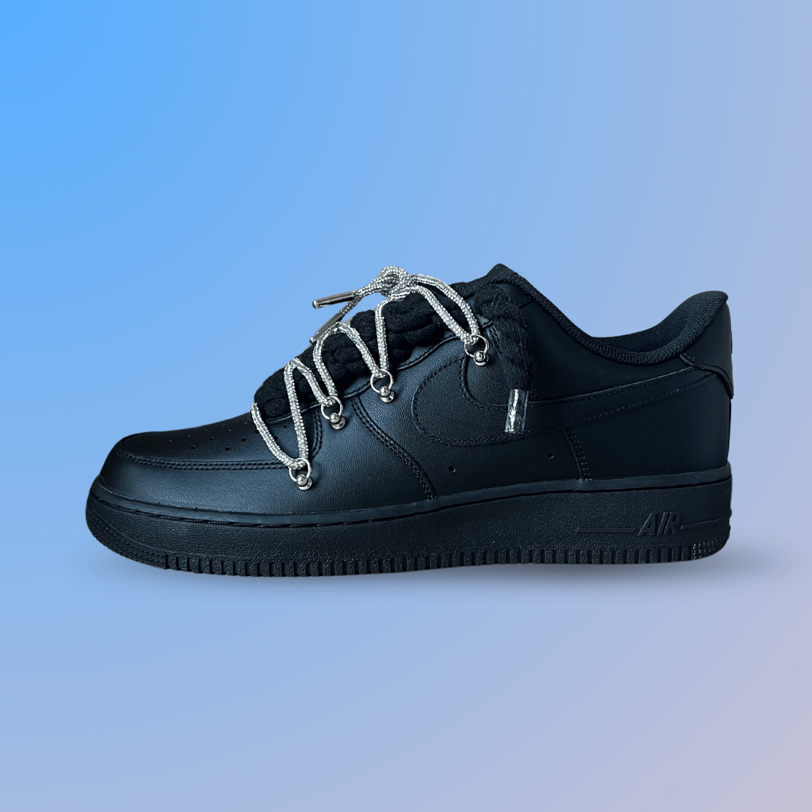 Nike Air Force 1 Black "Diamond" Rope Lace White