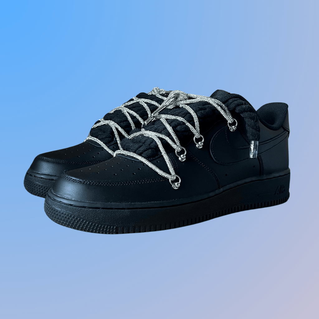 Nike Air Force 1 Black "Diamond" Rope Lace (White)