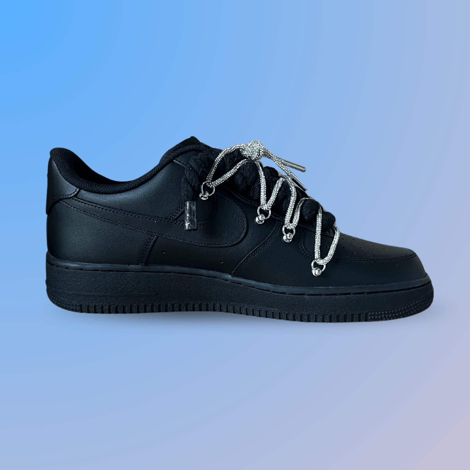 Nike Air Force 1 Black "Diamond" Rope Lace White