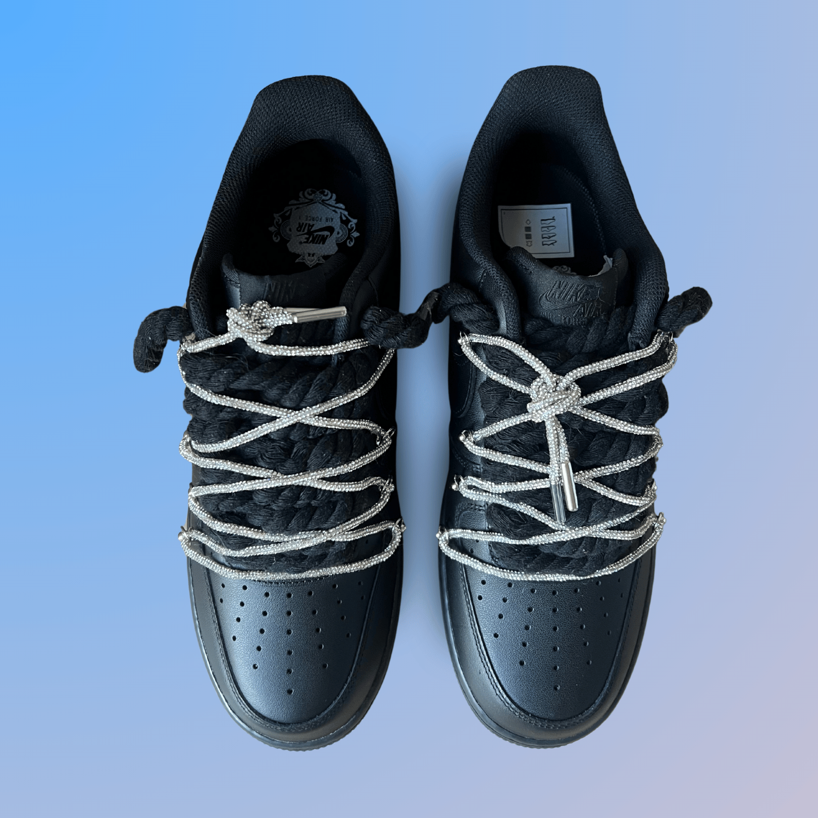 Nike Air Force 1 Black "Diamond" Rope Lace White