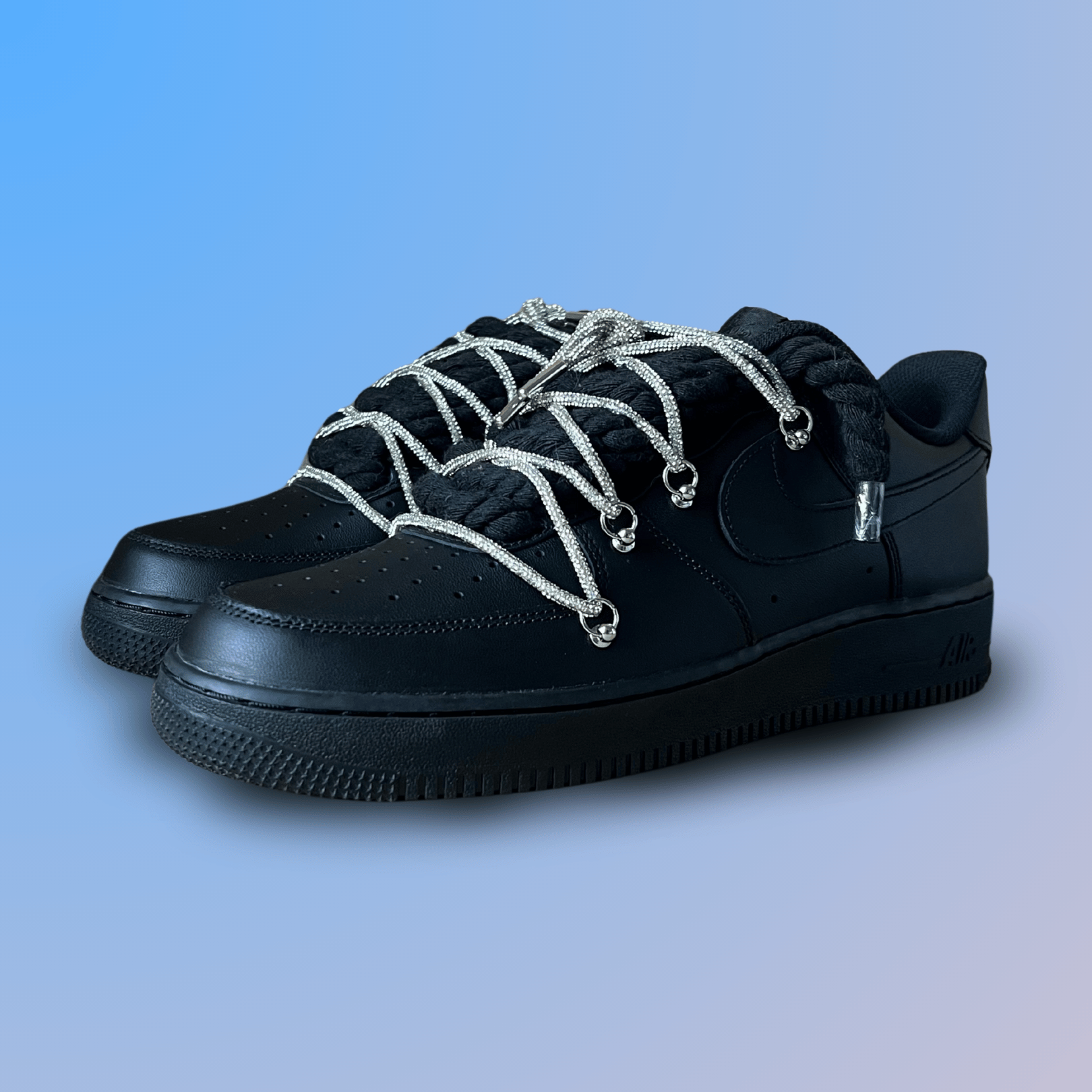 Nike Air Force 1 Black "Diamond" Rope Lace White