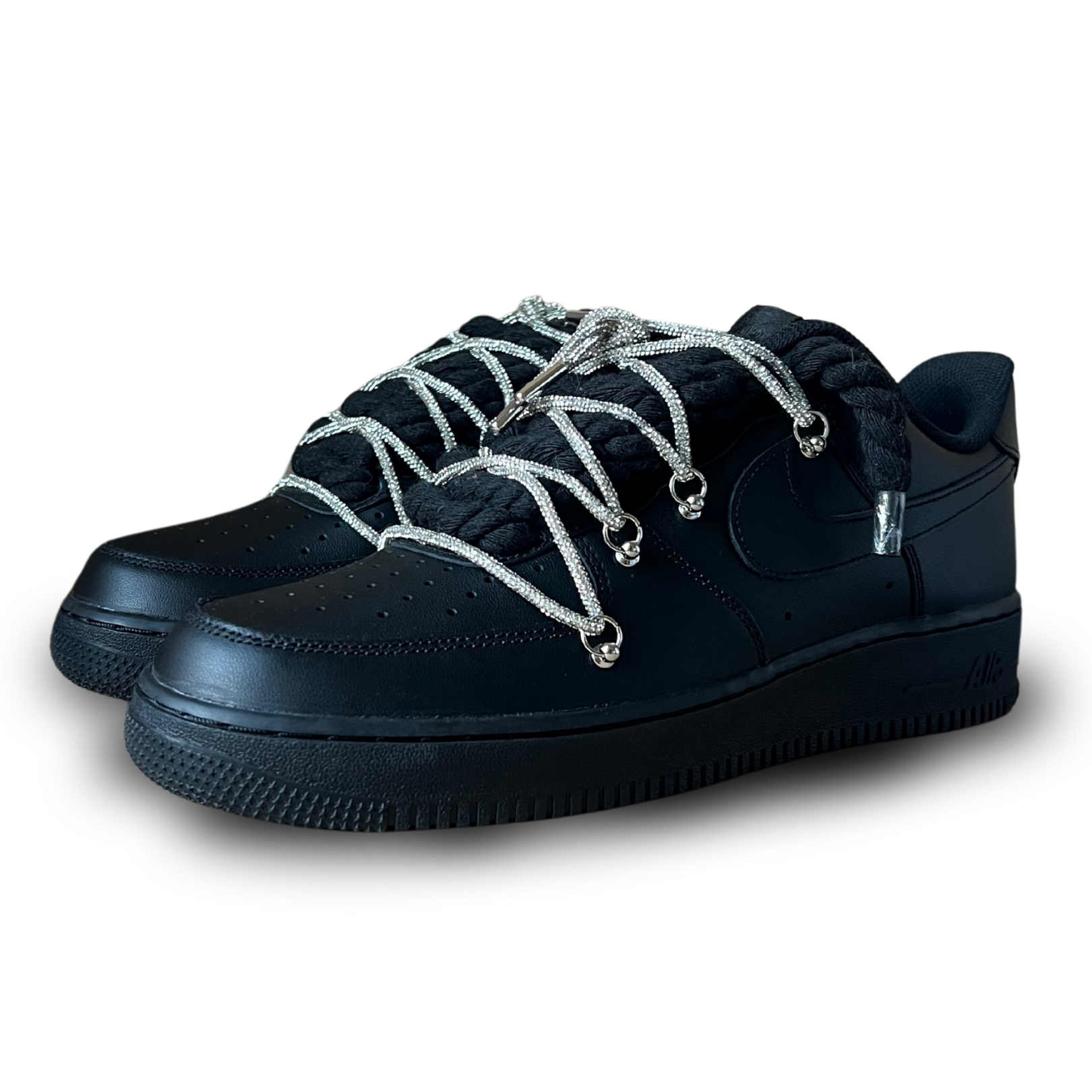 Nike Air Force 1 Black "Diamond" Rope Lace White