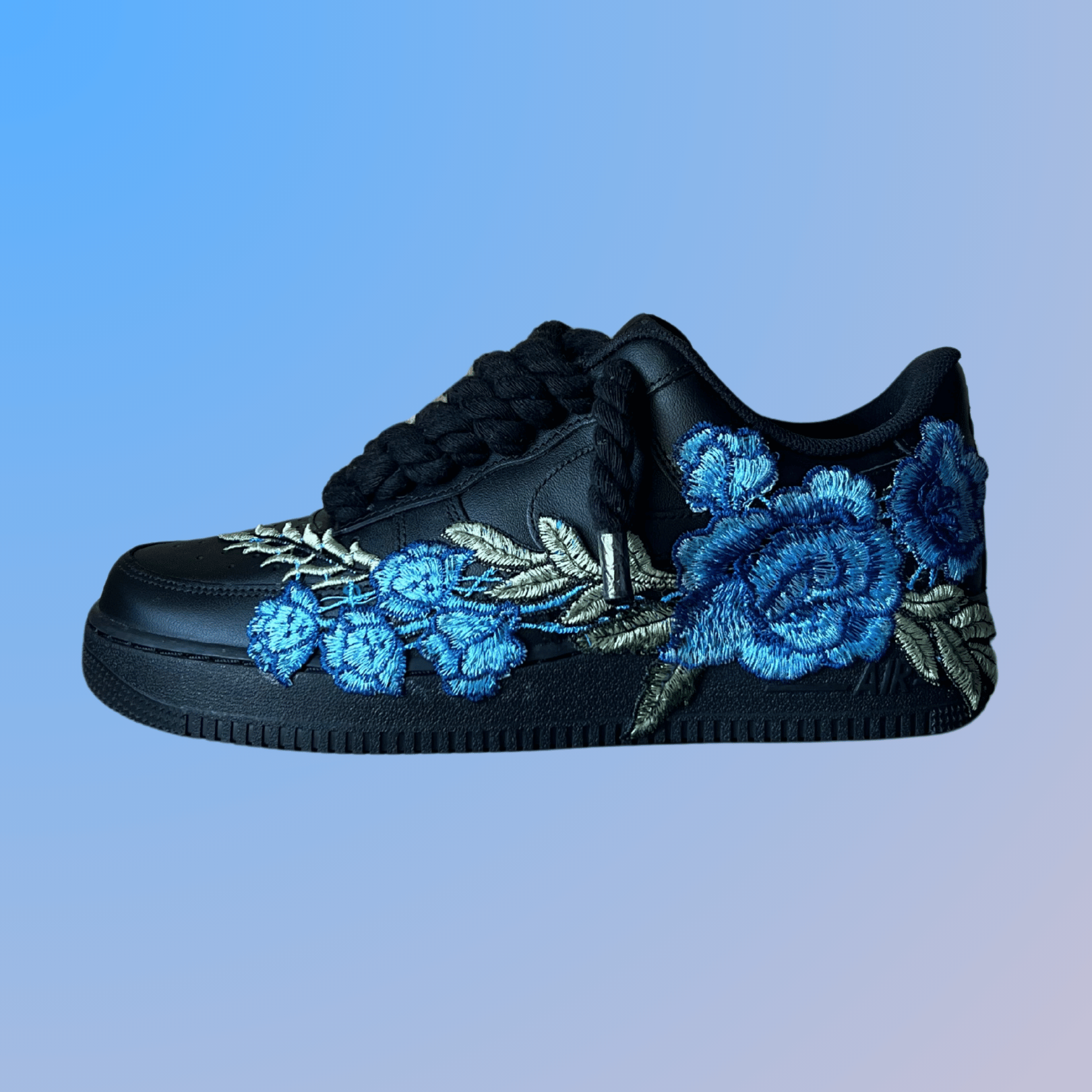 Nike Air Force 1 '07 Black Chunky Rope Lace Blue Rose