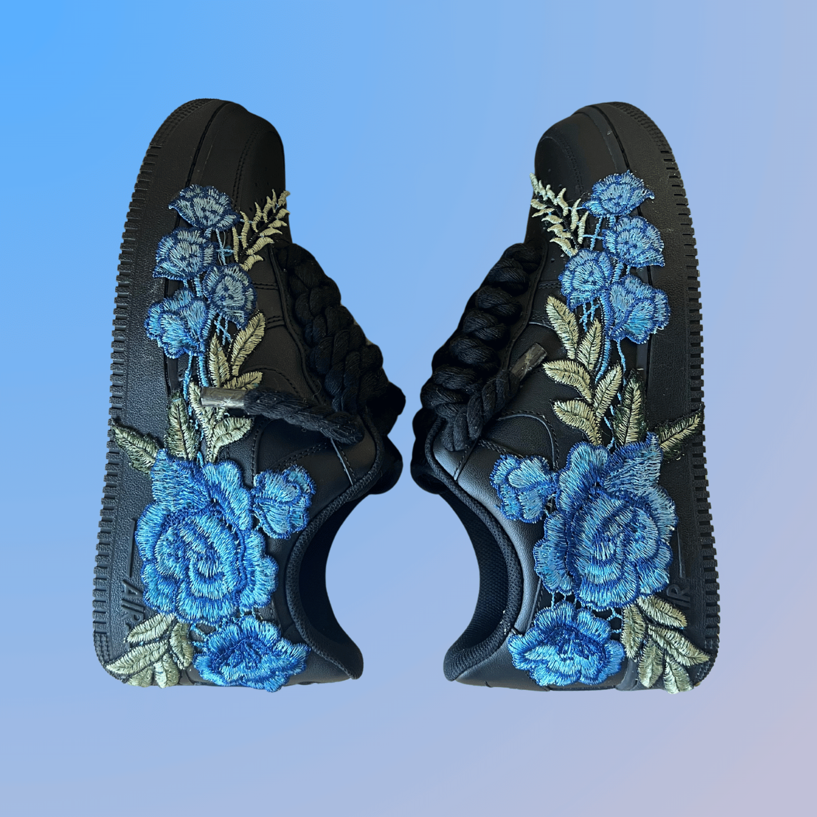 Nike Air Force 1 '07 Black Chunky Rope Lace Blue Rose