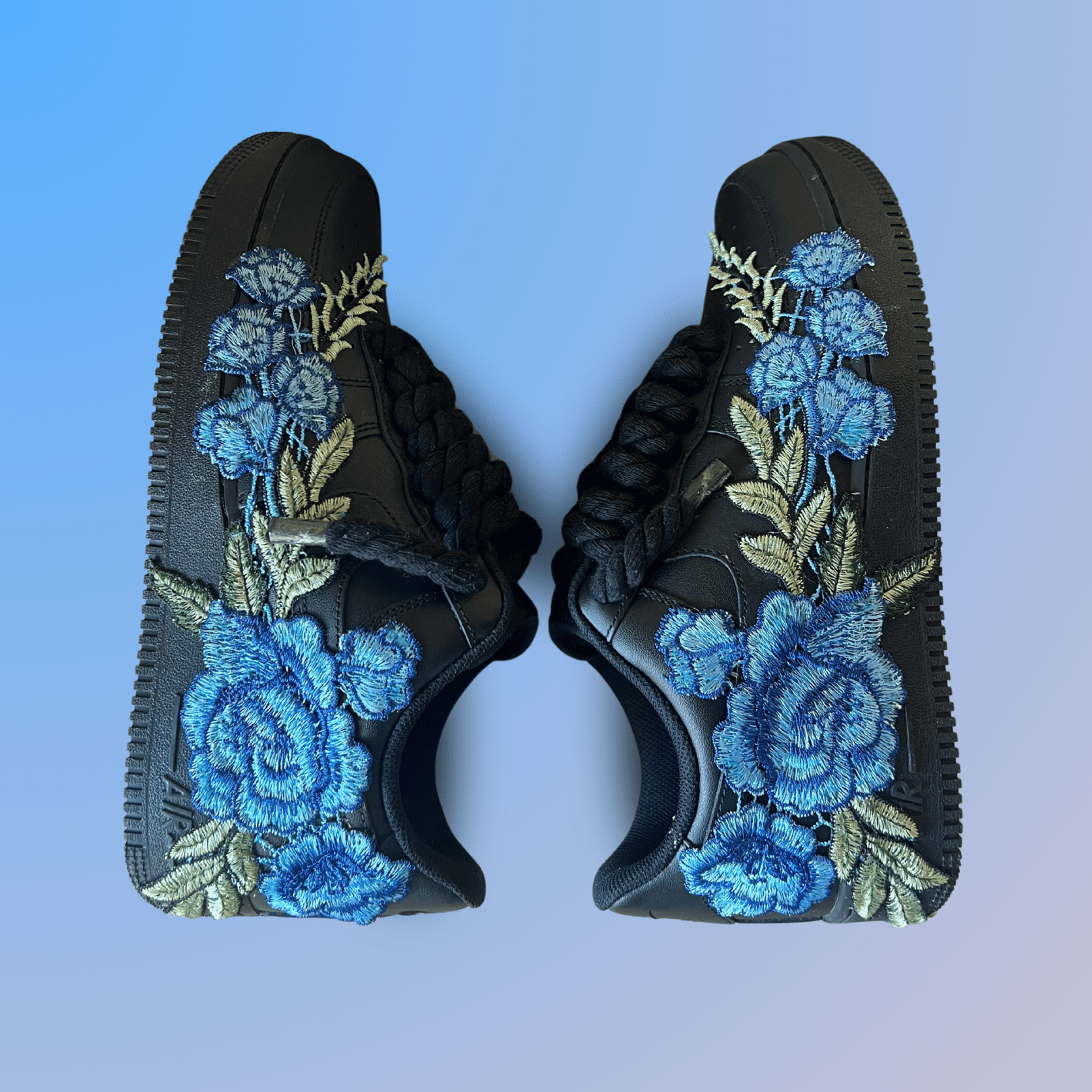 Nike Air Force 1 '07 Black Chunky Rope Lace Blue Rose