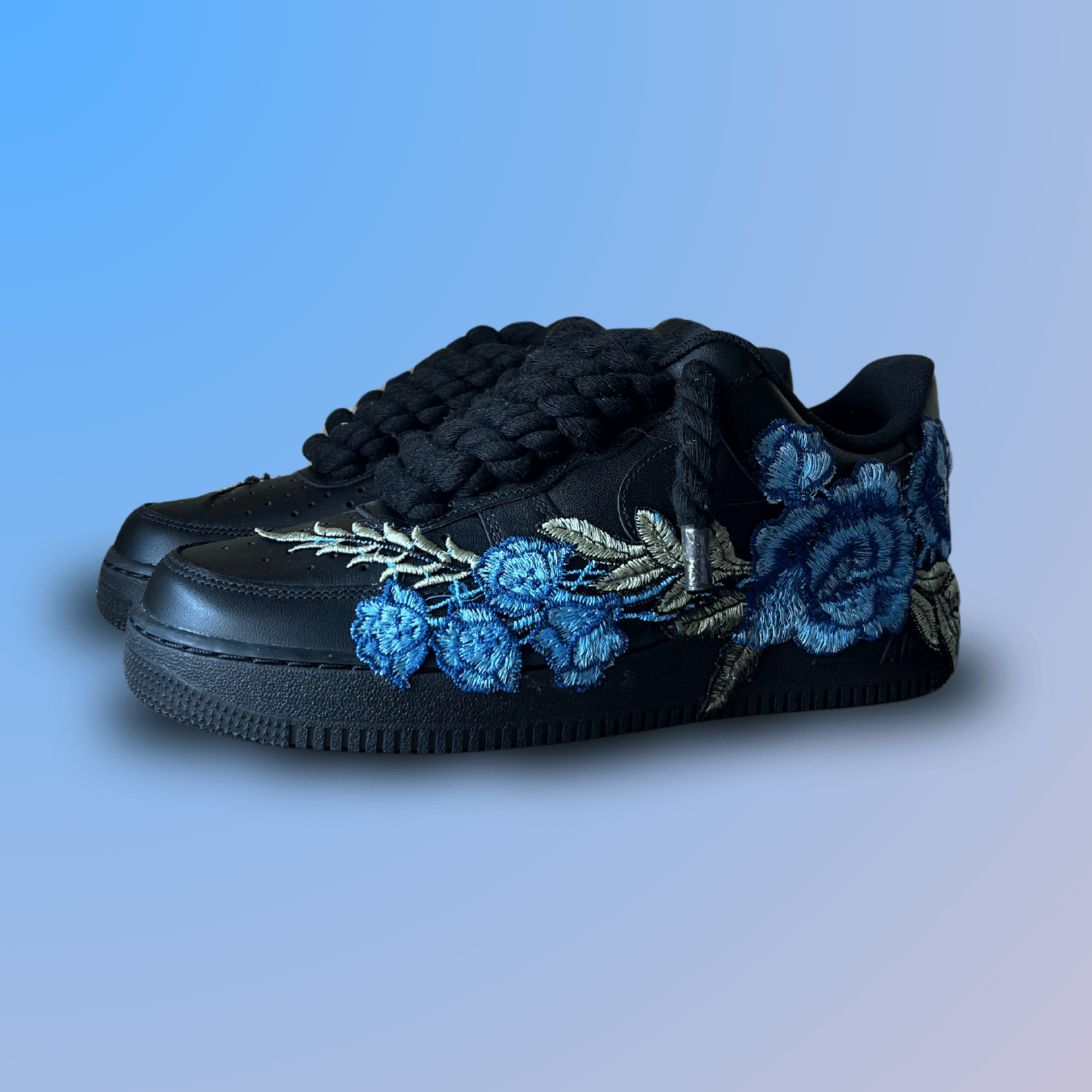 Nike Air Force 1 '07 Black Chunky Rope Lace Blue Rose
