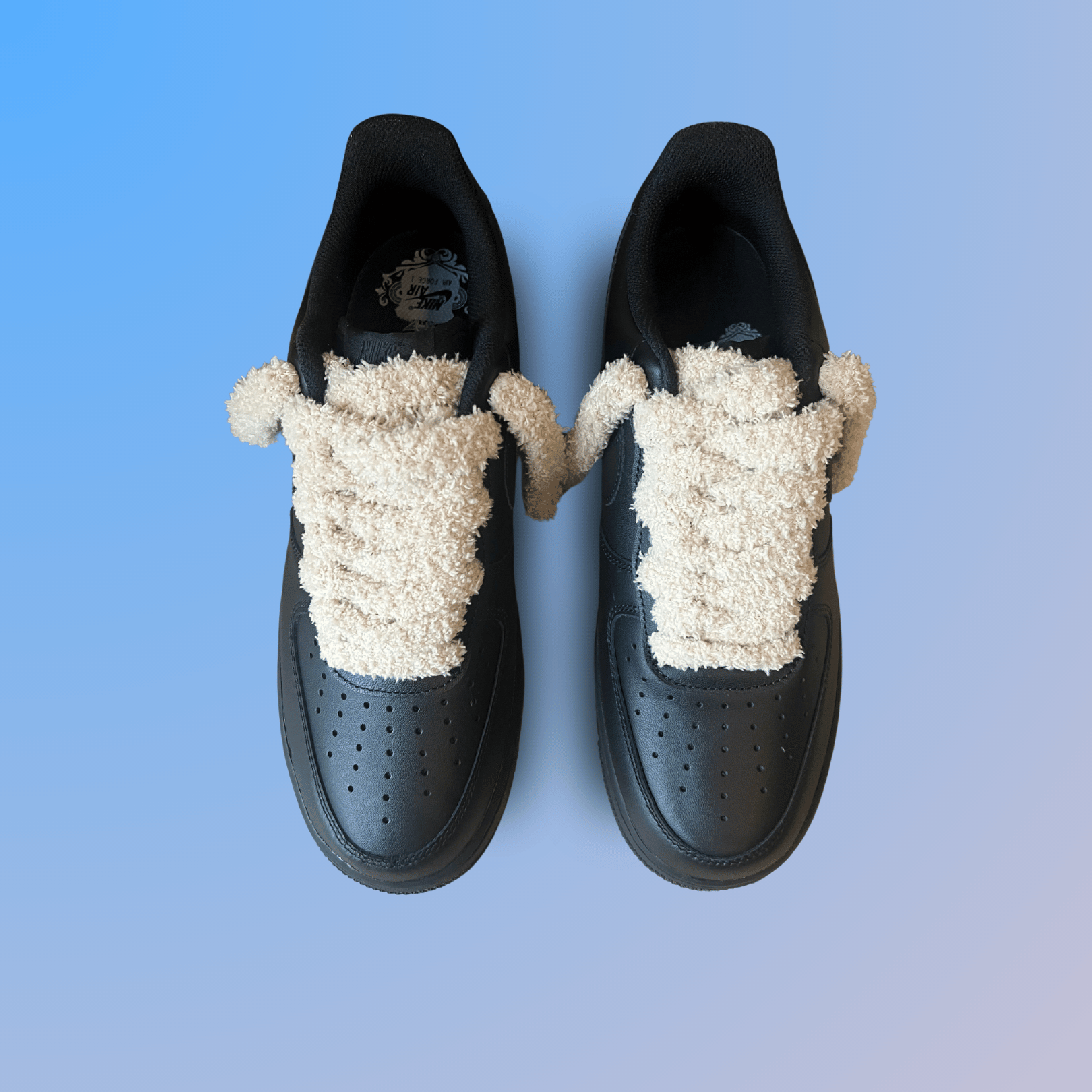 Nike Air Force 1 Black Fluffy Lace (Coral) (new)