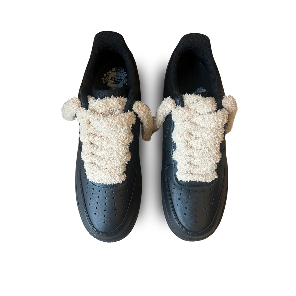 Nike Air Force 1 Black Fluffy Lace (Coral)