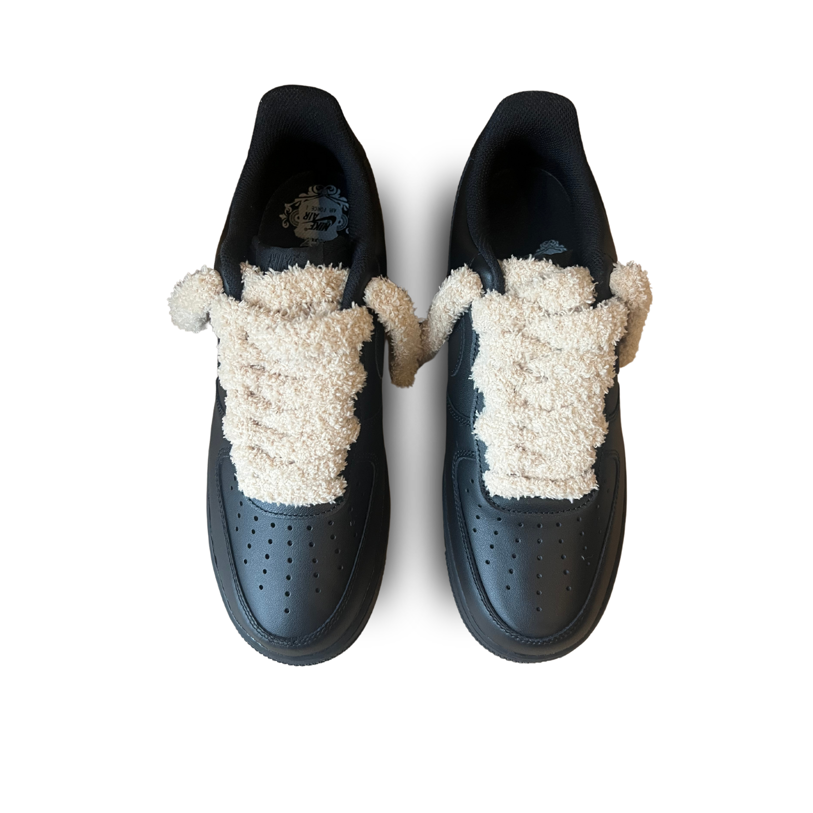 Nike Air Force 1 Black Fluffy Lace (Coral)