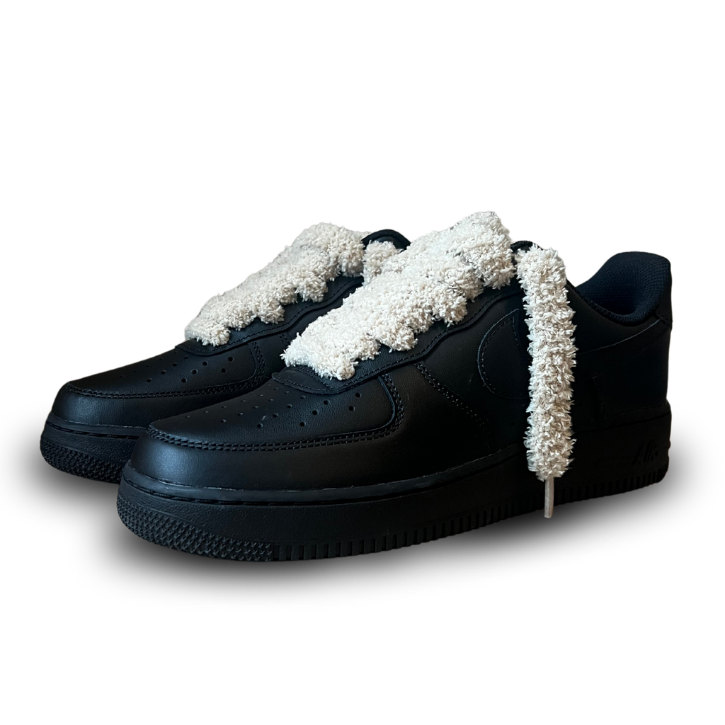 Nike Air Force 1 Black Fluffy Lace (Coral)