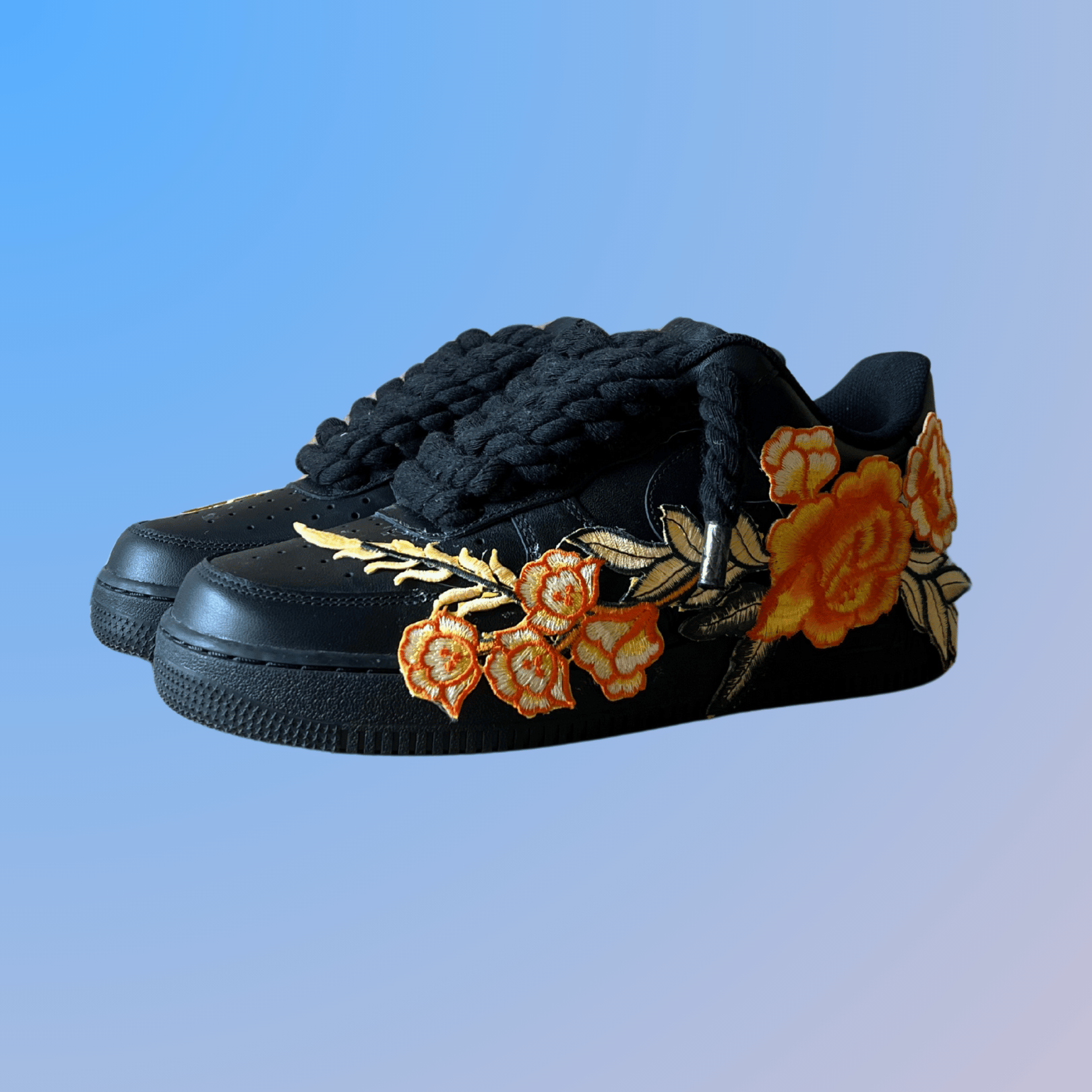 Nike Air Force 1 '07 Black Chunky Rope Lace Yellow Rose