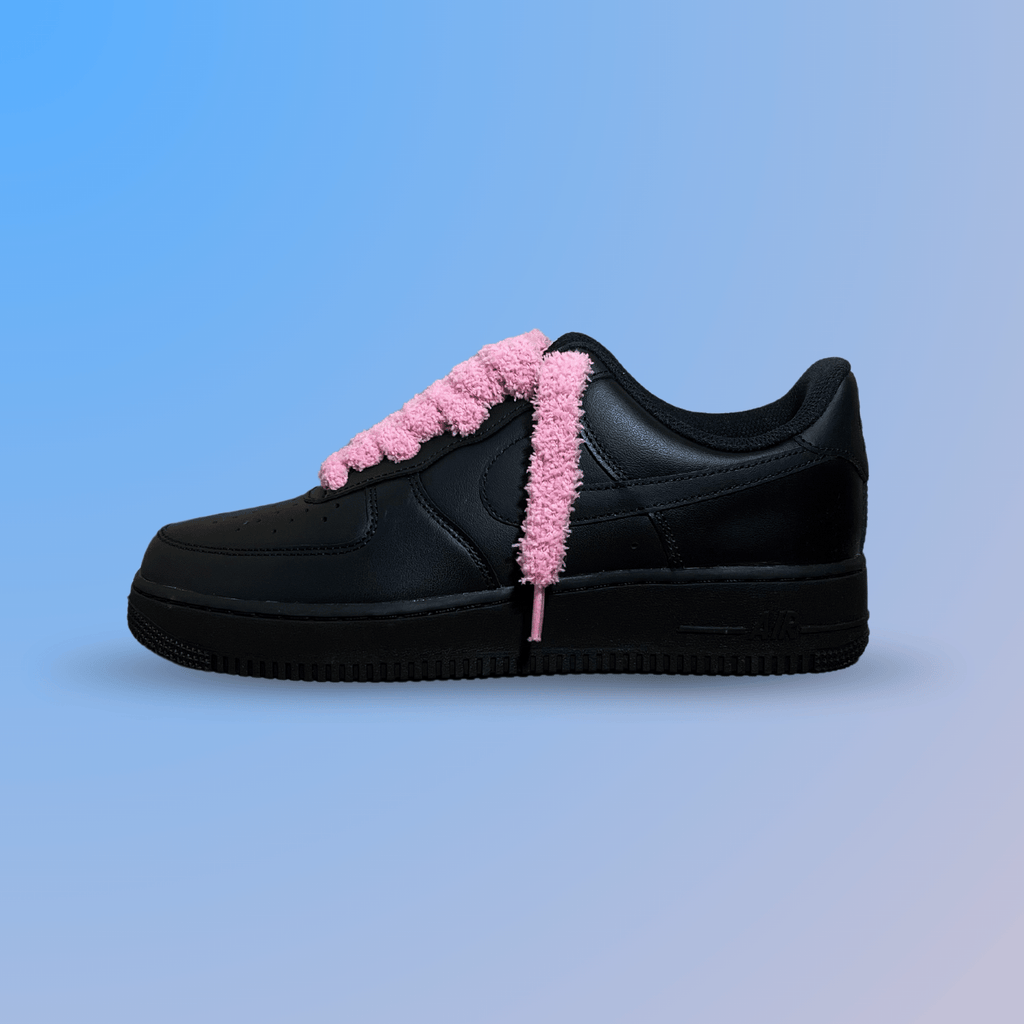 Nike Air Force 1 Black Fluffy Lace Pink