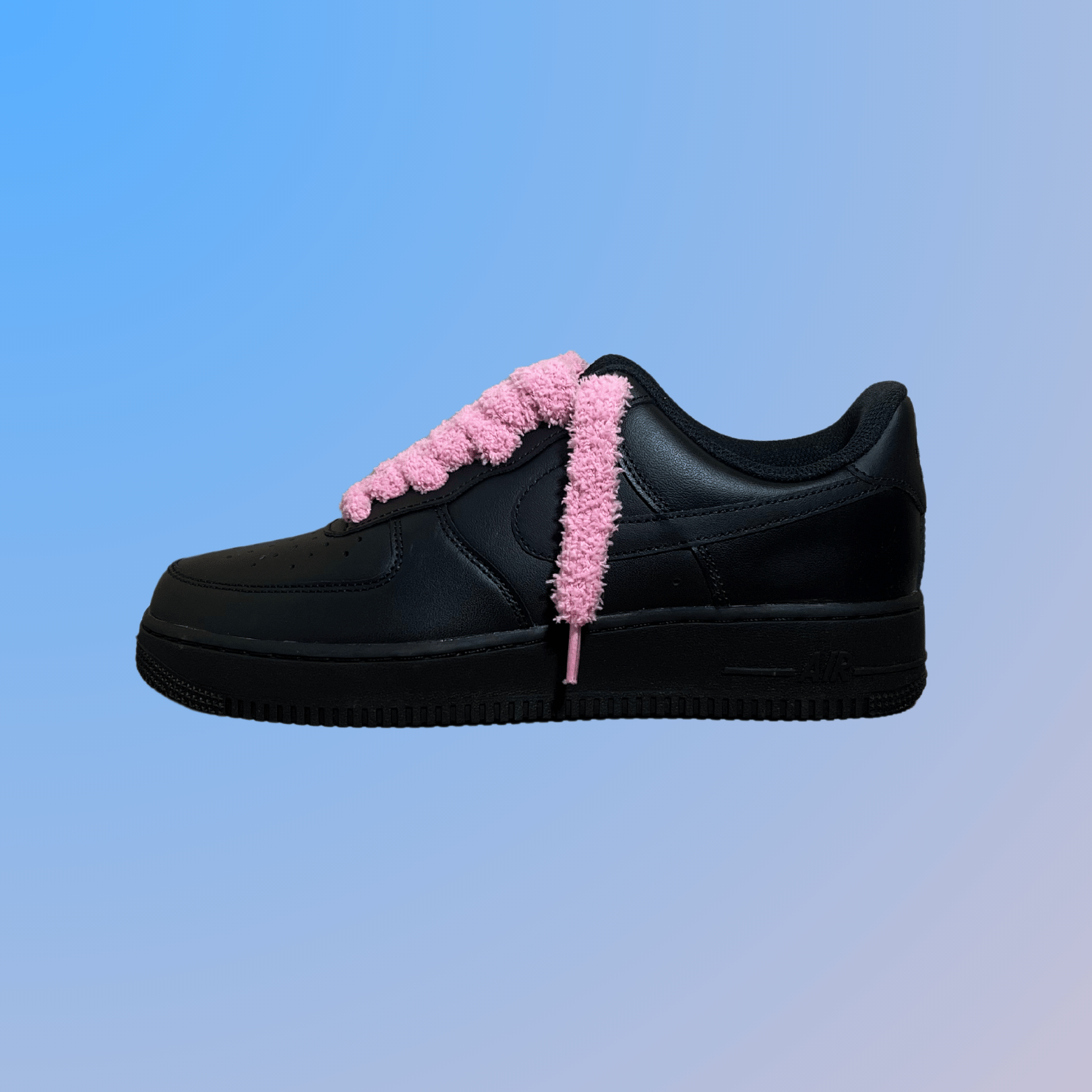Nike Air Force 1 Black Fluffy Lace (Pink)