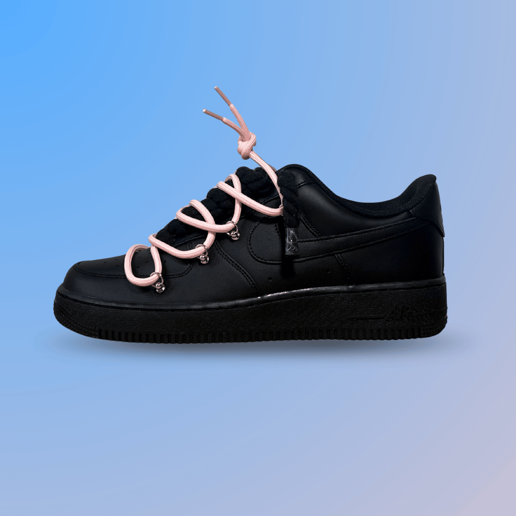 Nike Air Force 1 Black Laced Up Rope Lace Pink