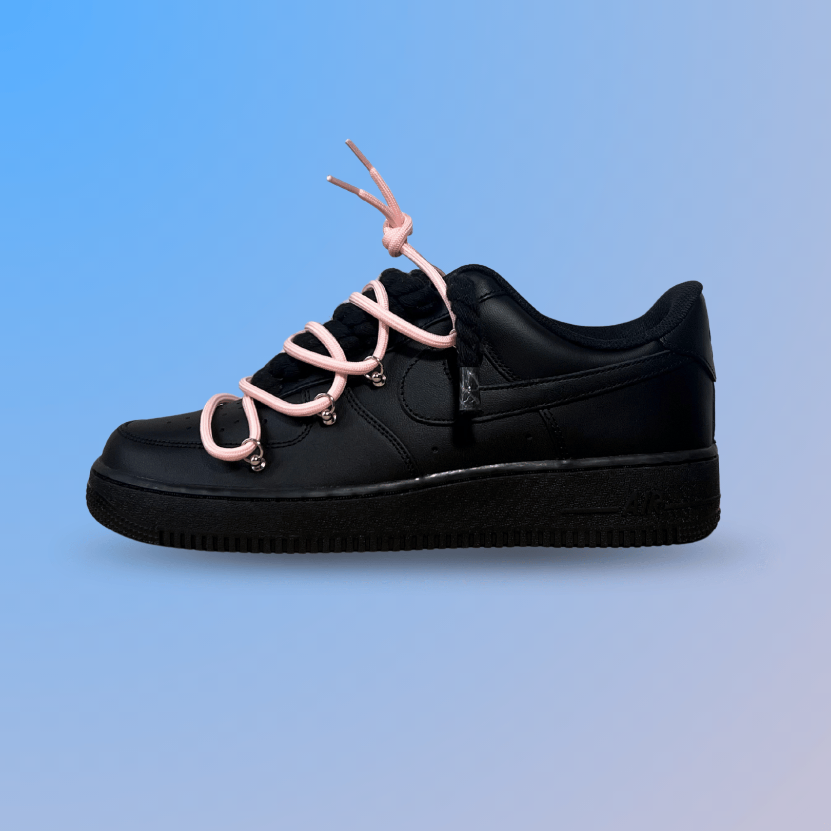 Nike Air Force 1 Black Laced Up Rope Lace Pink