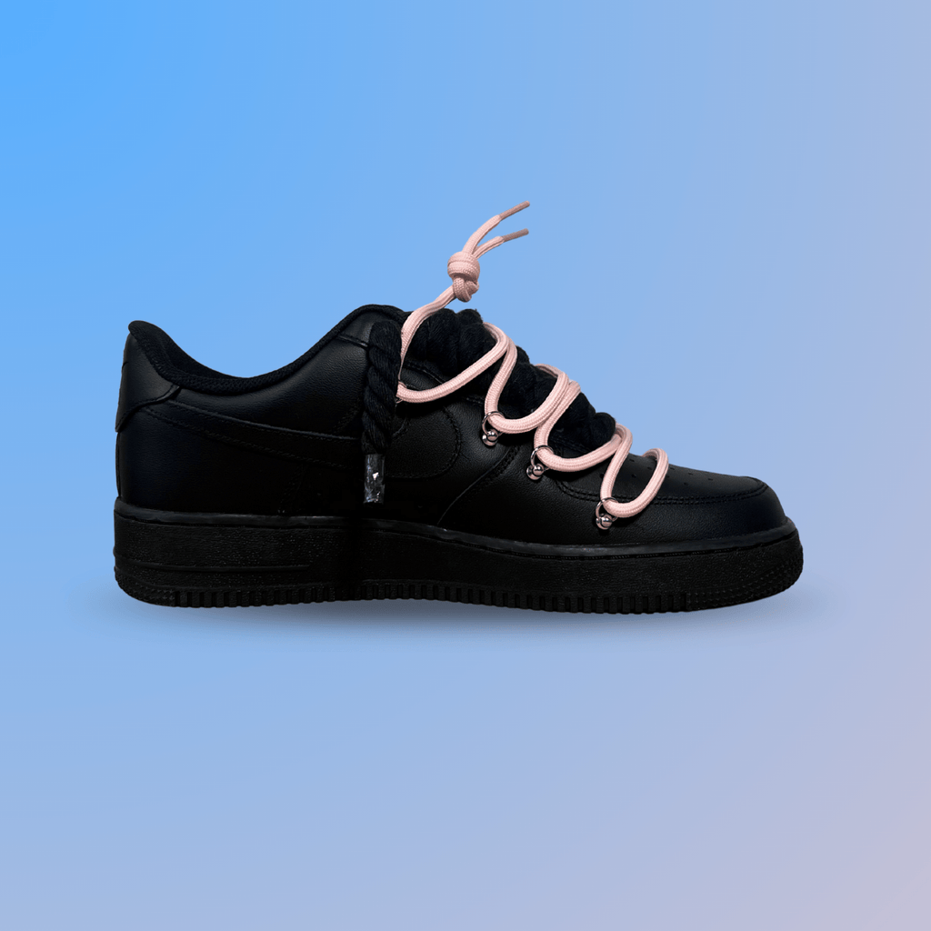 Nike Air Force 1 Black Laced Up Rope Lace Pink
