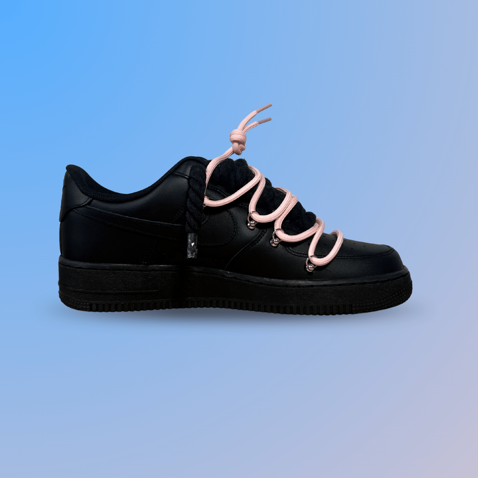 Nike Air Force 1 Black Laced Up Rope Lace Pink