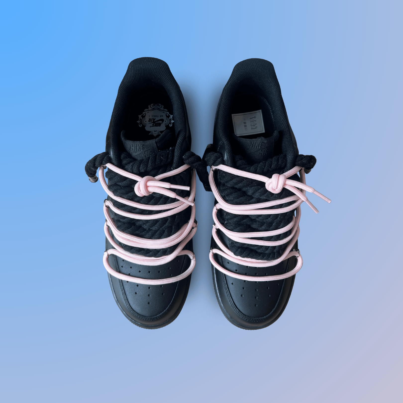 Nike Air Force 1 Black Laced Up Rope Lace Pink