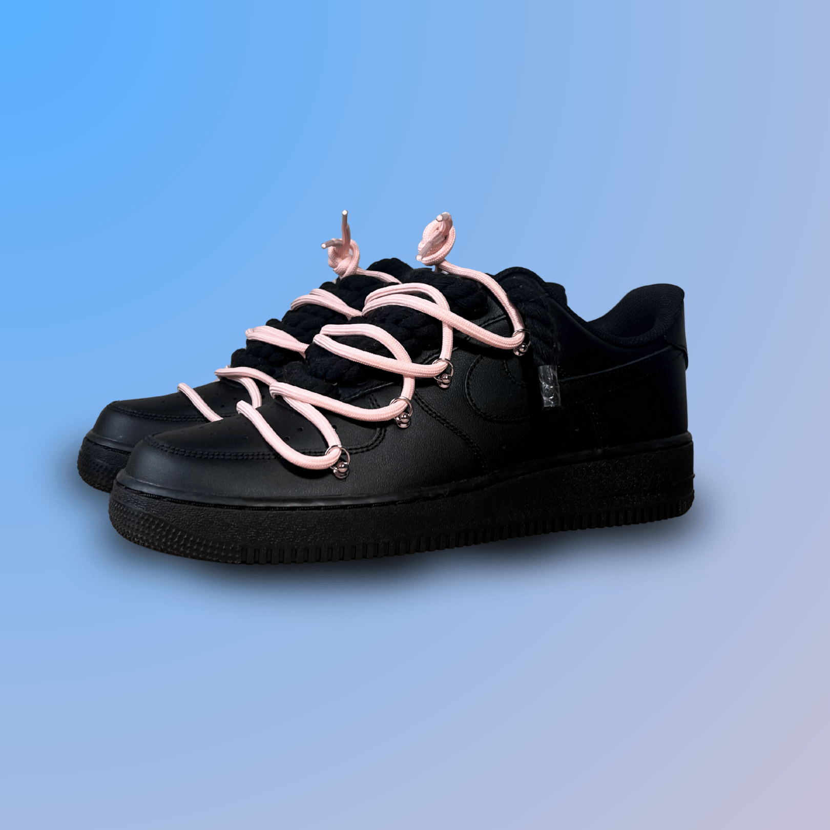 Nike Air Force 1 Black Laced Up Rope Lace Pink