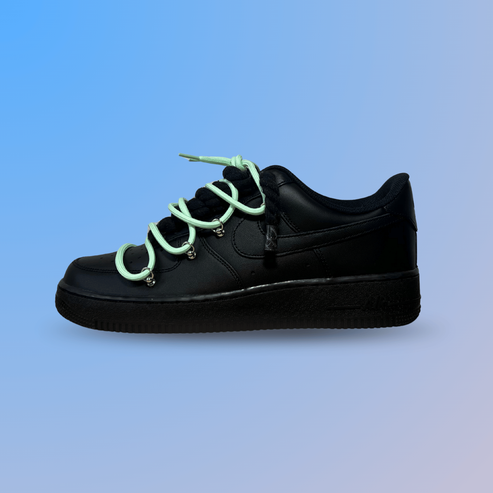 Nike Air Force 1 Black Laced Up Rope Lace Green