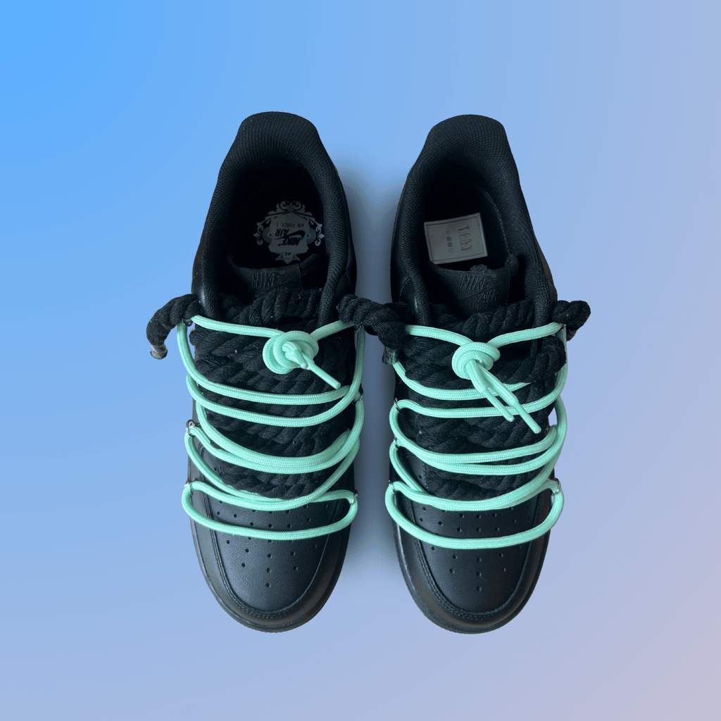 Nike Air Force 1 Black Laced Up Rope Lace Green