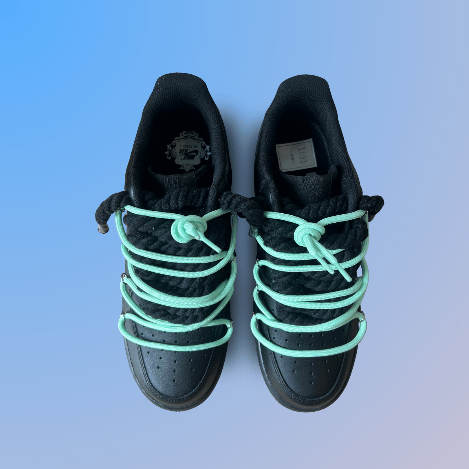 Nike Air Force 1 Black Laced Up Rope Lace Green