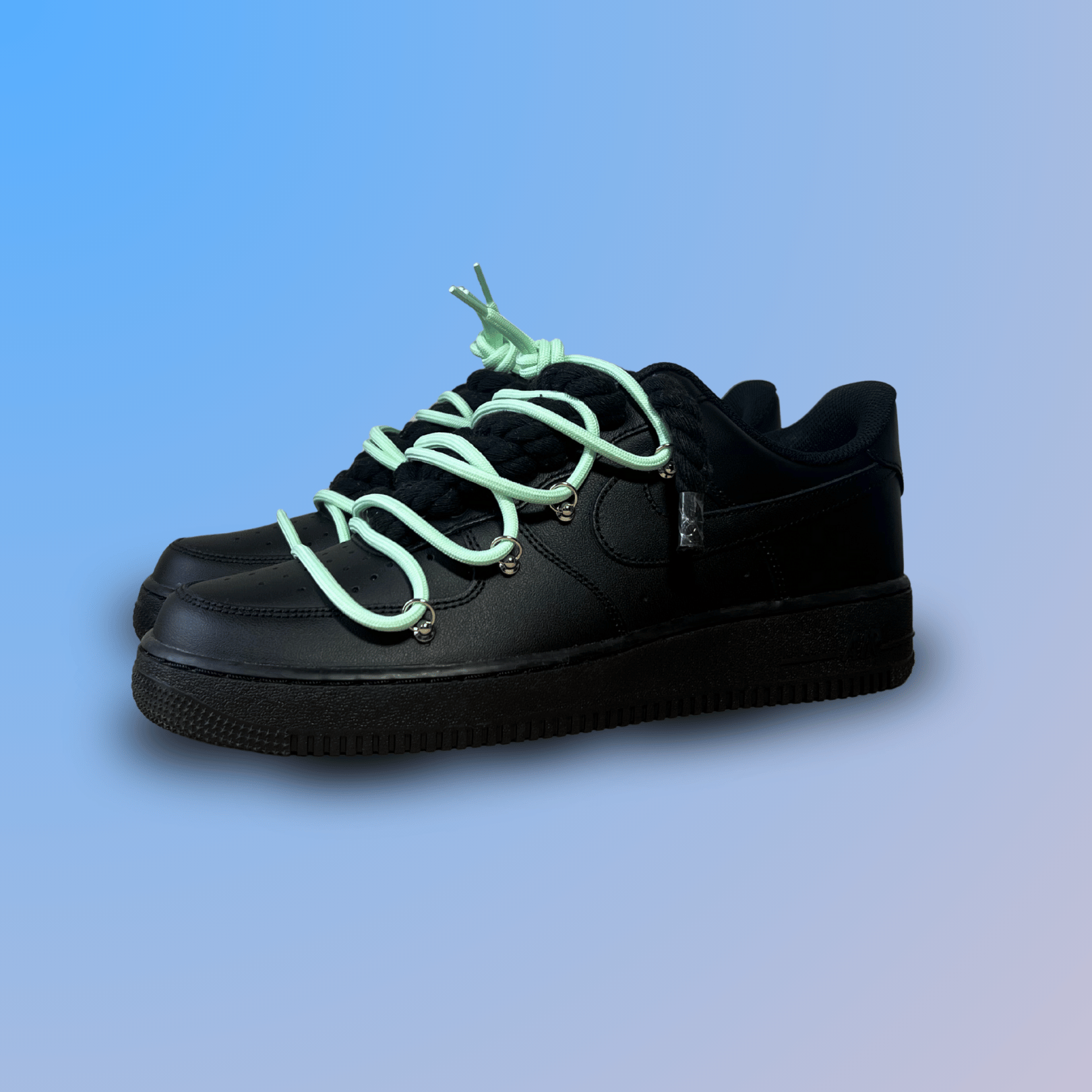 Nike Air Force 1 Black Laced Up Rope Lace Green