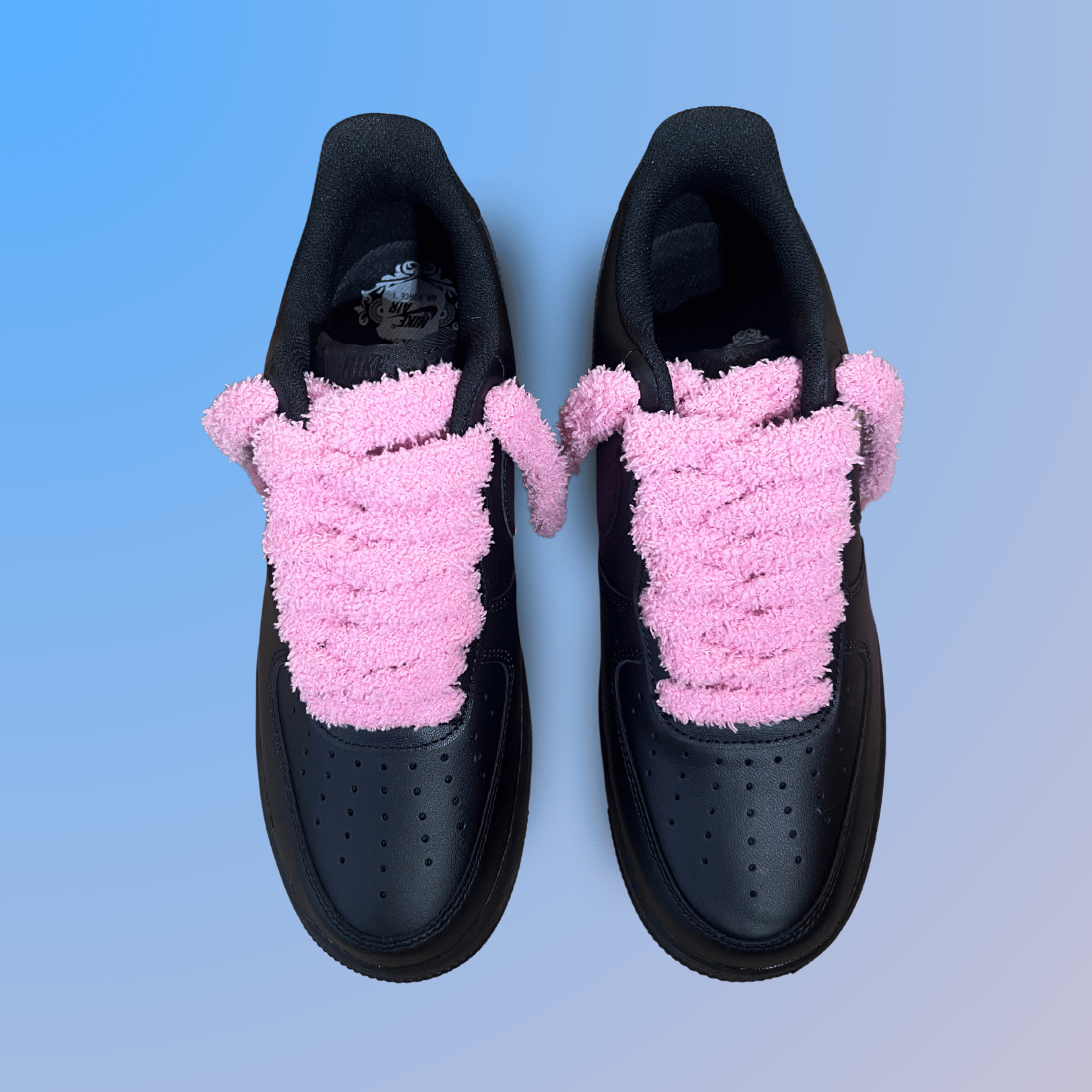 Nike Air Force 1 Black Fluffy Lace (Pink) (new)