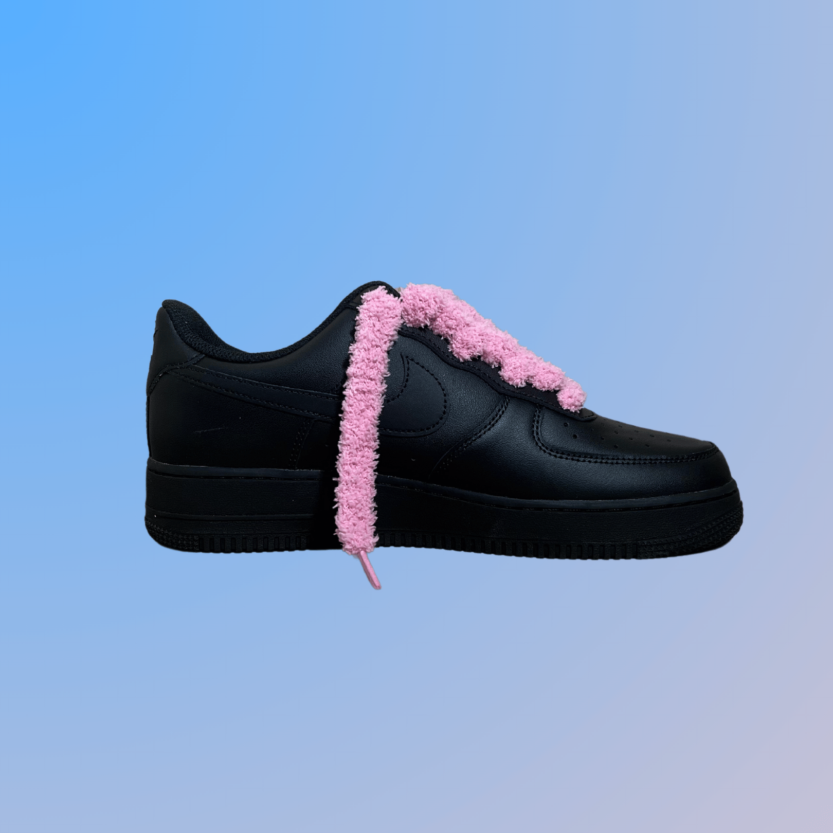 Nike Air Force 1 Black Fluffy Lace (Pink)