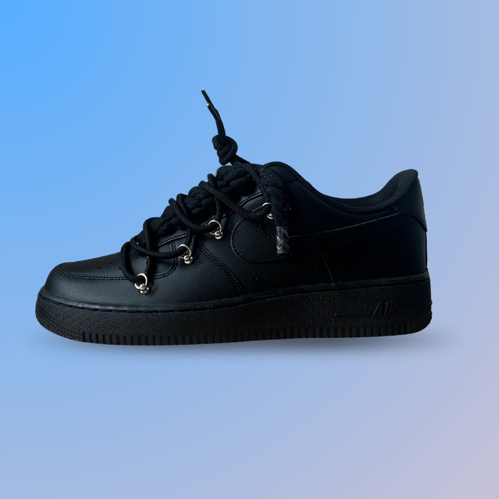 Nike Air Force 1 Black Laced Up Rope Lace Black