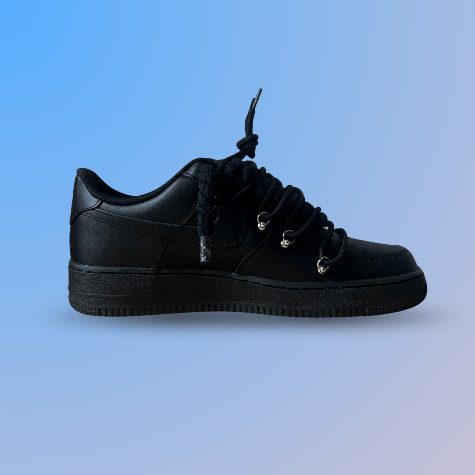 Nike Air Force 1 Black Laced Up Rope Lace Black