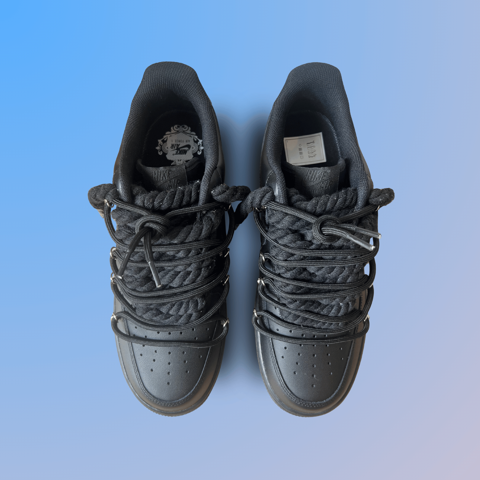Nike Air Force 1 Black Laced Up Rope Lace Black