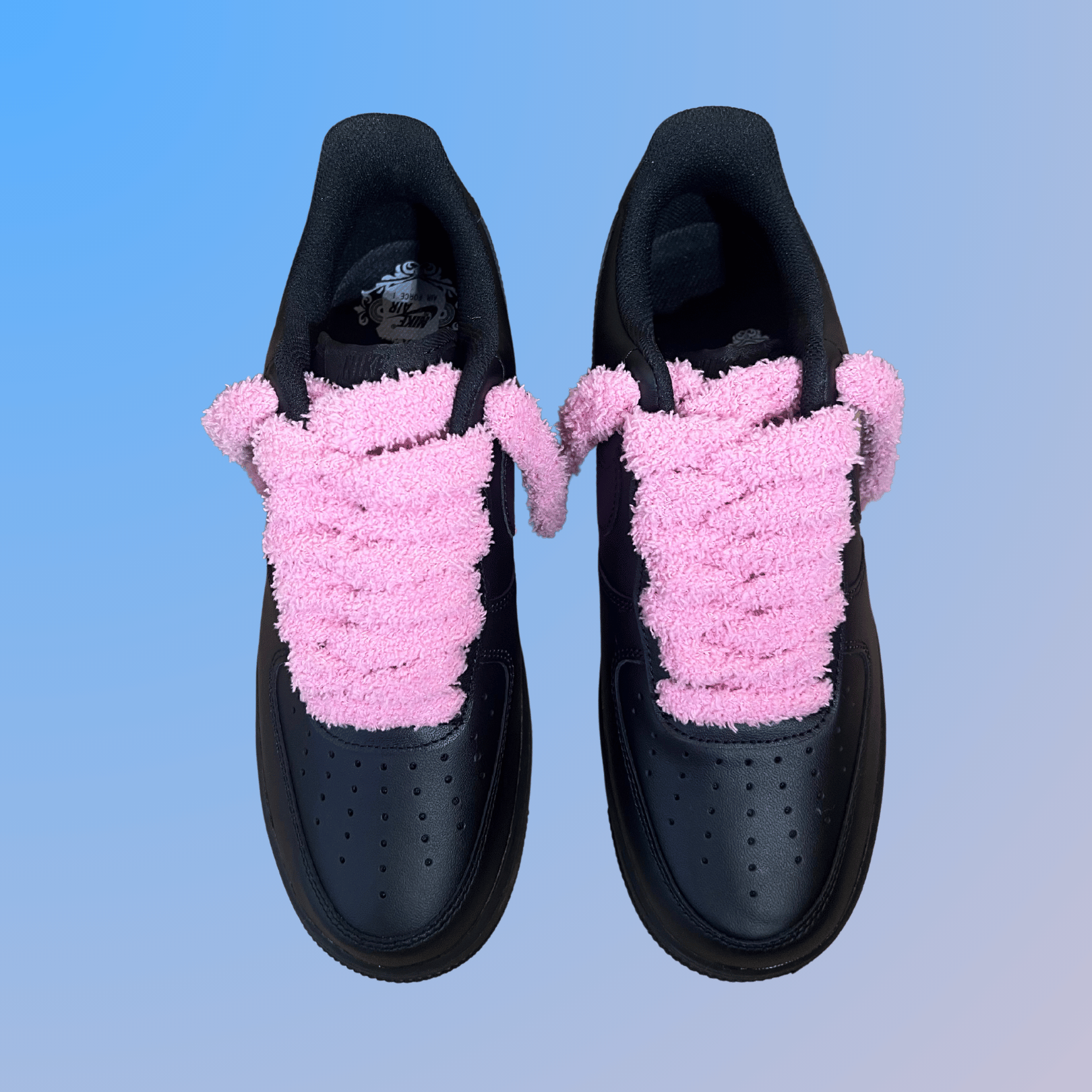 Nike Air Force 1 Black Fluffy Lace (Pink)