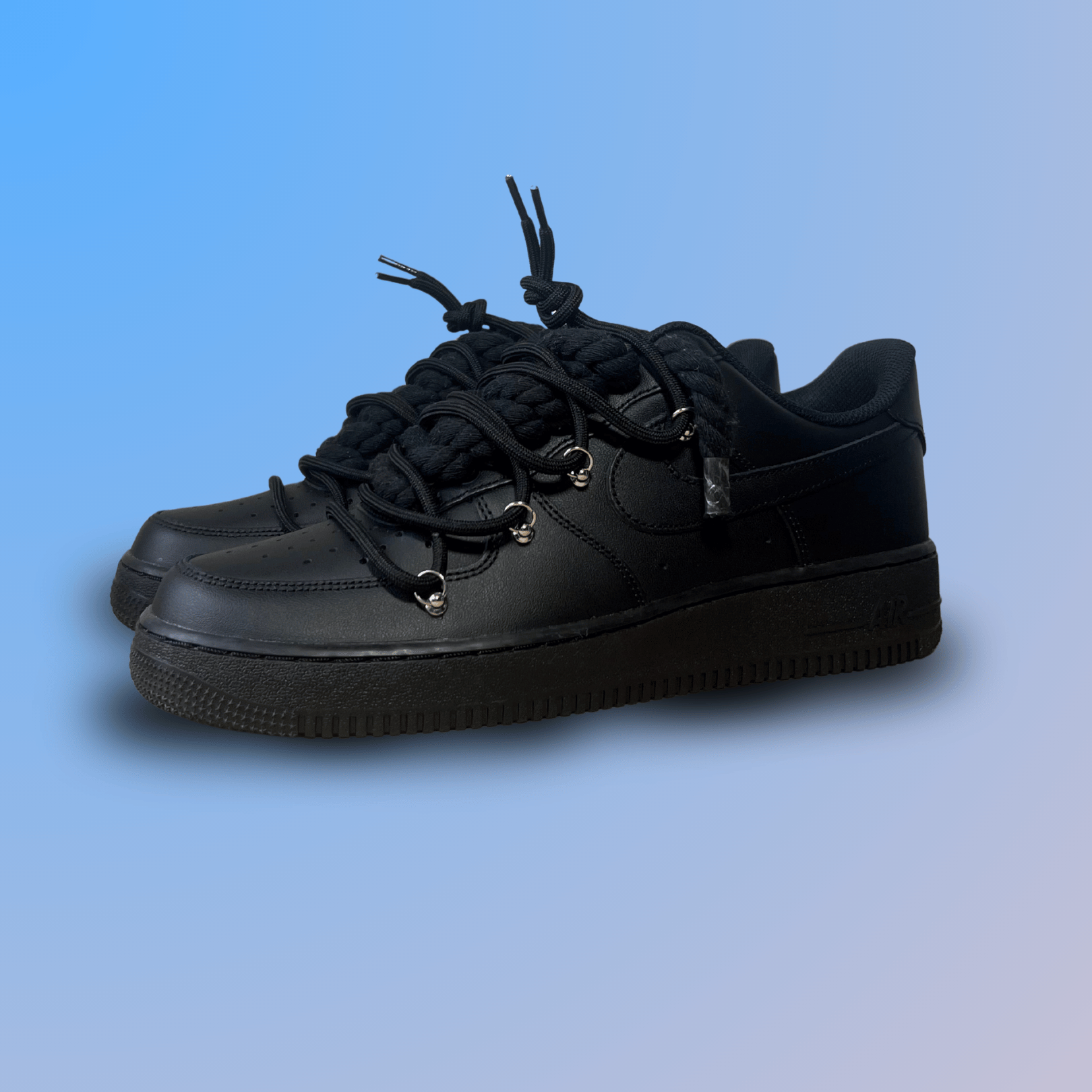 Nike Air Force 1 Black Laced Up Rope Lace Black
