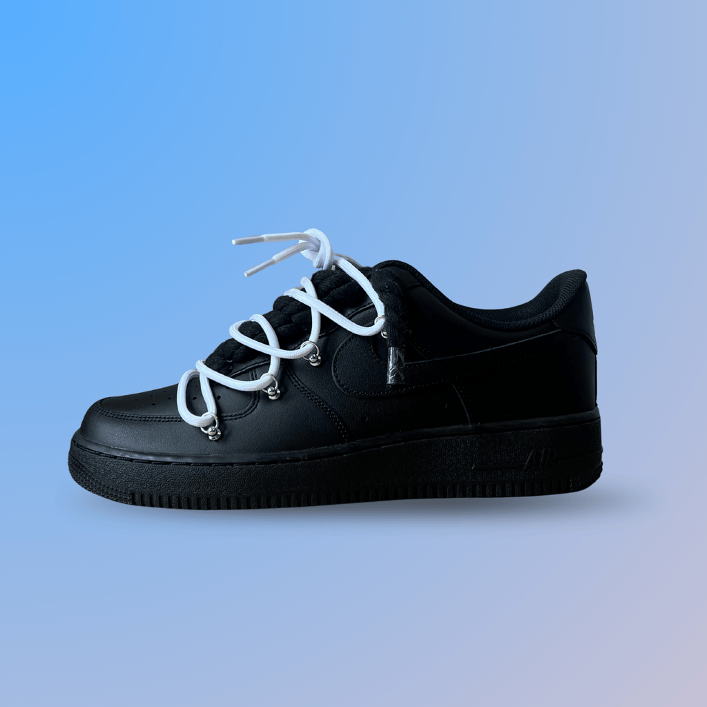 Nike Air Force 1 Black Laced Up Rope Lace White