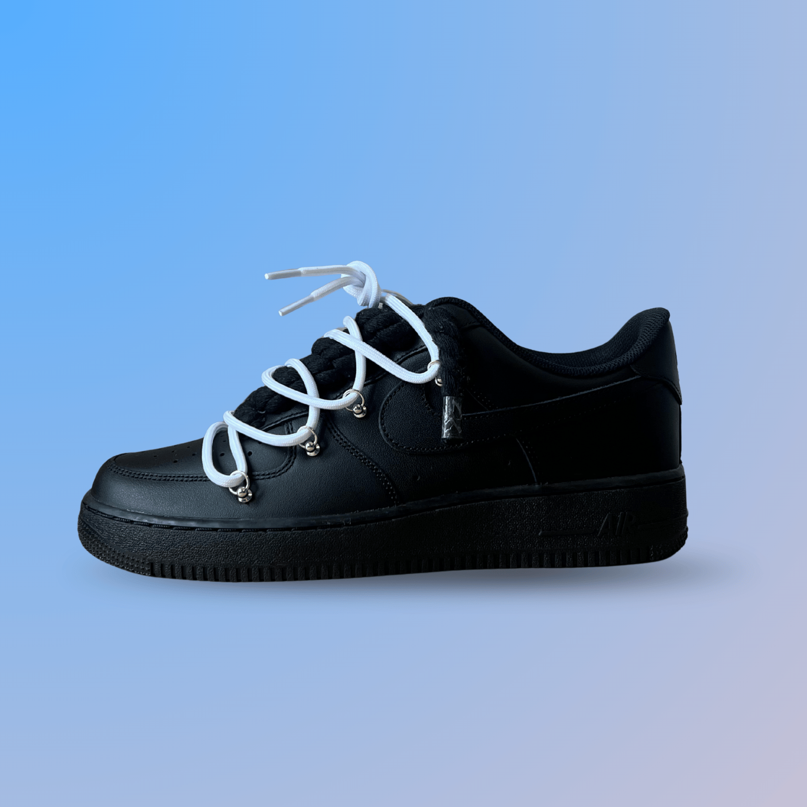 Nike Air Force 1 Black Laced Up Rope Lace White